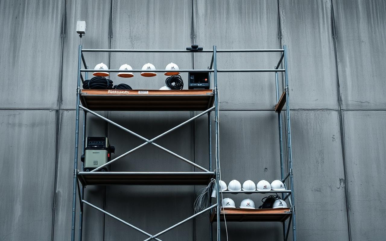 Scaffolding and PPE staged on site
